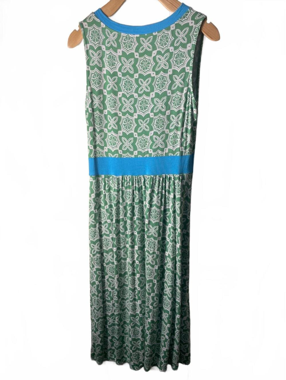 LL Bean Dress Womens Size Small Green Blue Floral Summer Knit Stretch Casual - Picture 3 of 7